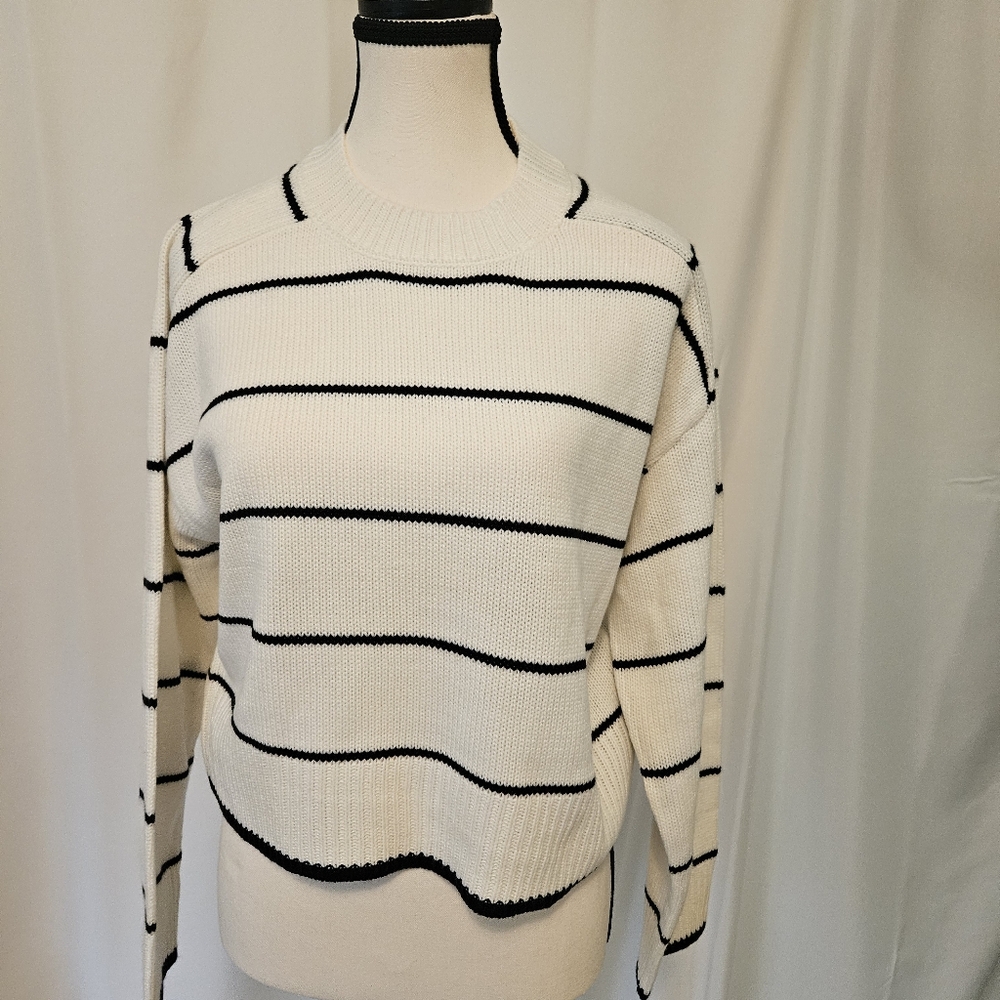 NWOT Industry brand Black and White Striped Knit Sweater, dolman sleeves, XS